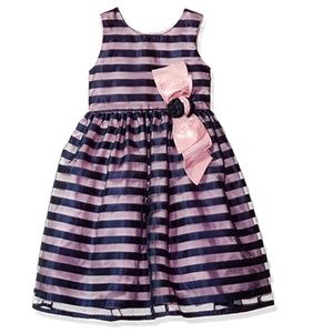 Jayne Copeland Girls' Organza Striped Party Dress Size 7 8 NWT Wedding Navy